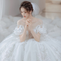 (Walk the Clouds) Wedding Dress 2022 New Bride Princess Style Small Man Big Tail Luxury Korean Light Wedding Dress