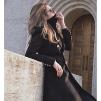 FS temperament slim Korean version of velvet woolen coat female Hepburn wind over the knee long thick woolen coat winter wear