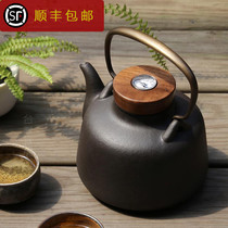 Taiwan Yilong Moon Spring Kung Fu temperature-sensitive original mineral pottery kettle Kettle Handmade copper handle beam health-care cooking teapot