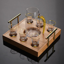 White wine cup set Crystal glass bullet cup Household small mouthful cup Chinese style wine cup Wine dispenser with tray