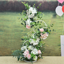 New wrought iron bar hotel Main table simulation silk wedding decoration T table donut road guide flower window ornaments