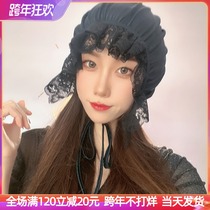 Lace lace swimming cap womens long hair fabric comfortable not to take the head fashion ear sunscreen hot spring swimming cap face small face