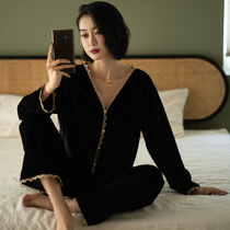Gentle elegance ~ Pennys extravagant crowddesign gold velvet pyjamas woman autumn and winter black can be worn outside the sexy family clothes