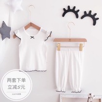 Summer childrens girls cotton ultra-thin short-sleeved suit Princess Feifei sleeve home clothes baby pajamas breathable