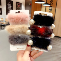 Korean version of autumn and winter plush Hairband hair accessories bangs head rope female ponytail head Pearl heart-shaped hair rope