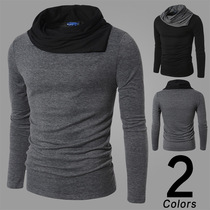 Foreign trade Amazon explosion mens oblique collar sweater Korean version of fashion slim casual trendy mens long-sleeved t-shirt sweater