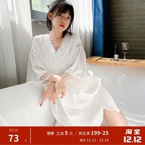 White V-collar lace princess nightgown women Summer Ice Silk short sleeve pajamas sexy thin net red home clothes New