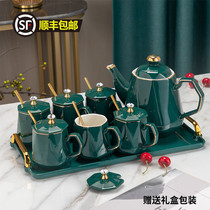 Water with ceramic suit kettle with cover water cup Brief approximately high temperature resistant kettle water bottle with tray Home gift suit