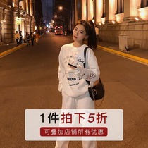 (Photographed five fold) plus suede sweatshirt woman loose Han version Tidal Thickened Harbor Taste Student Printed Round Neckline headcoat