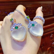 VISING Original natural Chalcedony Agate ice seed jade heart peach heart pendant necklace Valentines Day gift