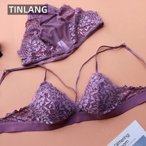 French lingerie ladies sexy strap bra lace triangle cup anti-bump non-display chest no steel ring bra set