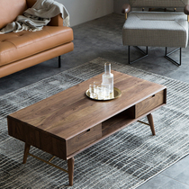 Simple modern all solid wood log coffee table Nordic White Oak black walnut combination tea table living room solid wood tea table