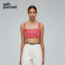 self-portrait 2022 spring and summer red and pink plaid fashion senior vest suspender top
