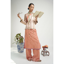 TUYUE Coated Moon Design Pure Color Jacquard Linen Open Fork Half Body Skirt Woman Summer New Chinese Western Dress Pants Casual Long Pants