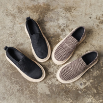 2021 spring British Academy Wind Plaid Lazy shoes Horse hair pine cake small dirty bottom one pedal womens shoes