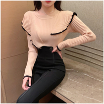Vchy 2021 New ruffle base shirt female spring foreign style slim Joker long sleeve sweater inner top