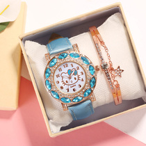New Cat Head Fashion Watch Leather Watch Lady Wrist Watch Inlaid Drill Katy Cat Waterproof Quartz Fashion Table K4