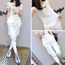 European sports suit women summer 2021 New European fashion foreign style embroidery short sleeve trousers casual two-piece set