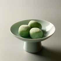 Celadon porcelain fruit plate home living room coffee table Chinese-style ceramic high foot plate refreshment plate for plate snack plate pastry plate