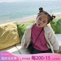Girl coat stand collar Pink children Foreign style 4 years old 6 imitation cashmere warm white top baby fashionable autumn and winter