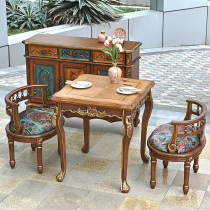 American retro solid wood dining table and chairs combined home quality small household type water-based paint original wood color coffee table square