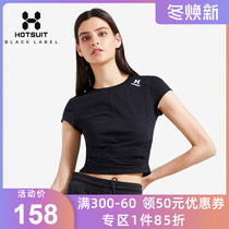 USA HOTSUIT sports short-sleeved T-shirt womens round neck slim slim slim cut on the navel top clothes womens fitness clothes