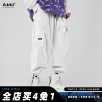 Spring new corduroy tide brand cargo pants men loose thin Japanese fried street casual vintage drawstring straight pants