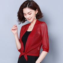 2021 Korean version of the new womens small shawl womens summer thin mesh sunscreen cardigan jacket short top