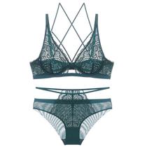 Fan-style soft steel ring ultra-thin transparent sexy strap beauty back underwear big chest for small high waist underpants bra suit