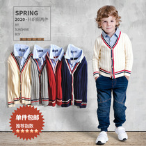  Boys cardigan jacket spring and autumn childrens knitwear fake two 2021 new medium and large boys baby cotton sweater