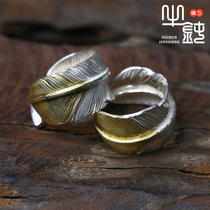 Bull blunt Seiko Takaqiao XL Deep - grained 925 Pure Silver Men and Women Couple Hand Ring