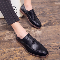 Yinglun Wind Small Leather Shoes Mens Pointy Trend Han Prints Hairstylist Casual Shoes Retro Business Suit Black Mens Shoes