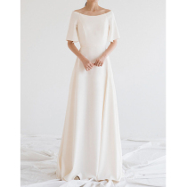 Light wedding dress 2021 new bride wedding satin dress simple travel shoot forest series one-shoulder thin gauze woman