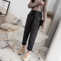 Plus size womens clothing 2020 new woolen harem pants thickened and fattened 200 catties fat sister casual pants early spring womens pants