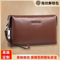 Handbag mens leather high-end luxury brand fingerprint unlock clutch Large-capacity tide brand business clip bag clutch bag