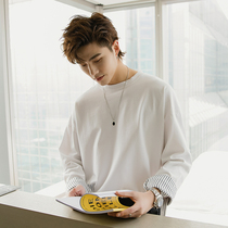 Sicilian mens Korean fashion fashion mens coat white base shirt loose spring and autumn long sleeve T-shirt men