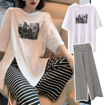 Summer suit fashion for pregnant women and summer suit 2022 new Summer T - shirt two - piece summer suit