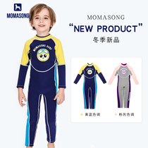 Momasong childrens swimsuit Winter boys and girls middle and large children thickened warm long-sleeved one-piece swimming wetsuit