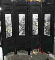 Country ancient porcelain plate painting collection Zhang Zhitang works mahogany inlaid porcelain plate painting four fold floor screen ancient house style