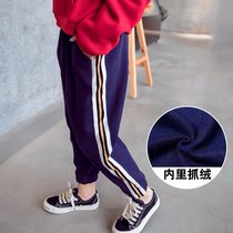 Girls  pants velvet thickened 2021 new winter clothes for girls in large childrens Western style loose casual pants trousers outside wear