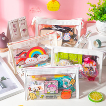 Transparent pencil case large capacity ins Japanese girl 2021 new popular cosmetics storage junior high school students advanced sense simple and cute Korean high value stationery Net Red Girl heart pencil box