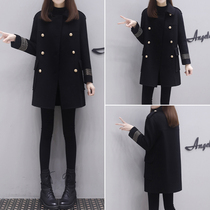 European Station 2021 Autumn Winter New Black Fur Coat Big Code Small Subrow Button Bifacial Cashmere Big Coat Woman