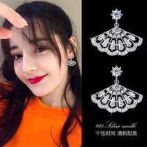 Earrings 2021 New Tide fan-shaped 925 sterling silver earrings female temperament Korean fan celebrities Advanced Ear drop