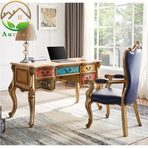 American countryside solid wood book table and chairs combined small family style home retro painted with drawer rectangular double face desk