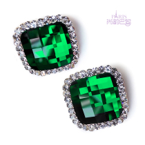 South Korea square ruby diamond anti-allergic large earrings cool emerald female earrings blue crystal flash ear clips
