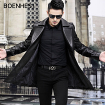 Autumn and winter new Haining leather leather clothing mens first layer cowhide windbreaker medium-long wear-resistant thick single leather spring and autumn clothing
