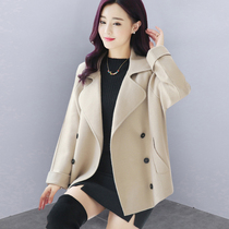 Woolen coat women 2021 autumn and winter New Korean temperament Joker fashion solid color elegant loose thin twine coat