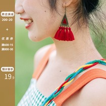 2021 new retro ethnic style long tassel red earrings female high-end sense niche thin summer earrings