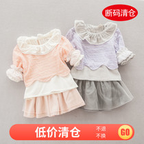 Qingkura special price girl dress with dress baby long dress Three sets of womens baby suit Long sleeves Neckline Princess Skirt Spring Autumn