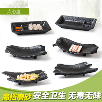 Melamine black plate barbecue restaurant snack plate double grid three square irregular shaped plate personalized creative commercial